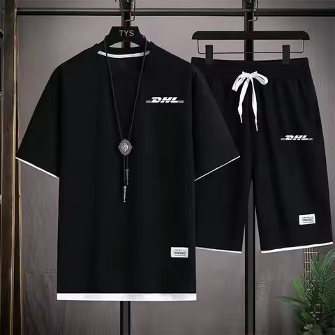 Fashion Casual DHL Men's Women's Summer T-shirt+Shorts 2 Piece Sets Tracksuit Gym Training Jogging S