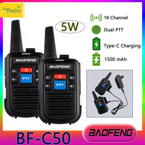 Baofeng BF-C50 Mini Walkie Talkie UHF Dual PTT 5W Kids Woki Toki Type-C Charger Child Intercom HF Tr