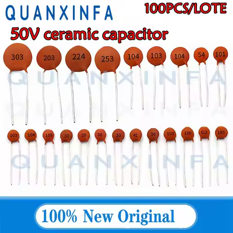100PCS Ceramic capacitance 50V 1pF -100nF 104 4.7PF 10PF 22PF 33PF 47PF 100PF 220PF 2PF 3PF 33PF 470