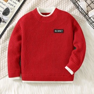 1pc Young Boys' 2 In 1 English Patch Basic Pullover Sweater, Suitable For Kids Outfits, Young Boy Cl