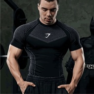 Men Gymshark Compression Shirt Quick Dry Breathable Gym T-shirt Short Sleeve Slim Fit Elastic Workou