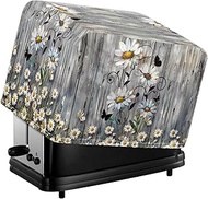 Wood Daisy Print Toaster Dust Cover 4 Slice Wide Slot, Protective Microwave Toaster Oven Cover Draws