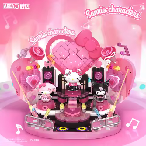 Sanrio Sweetheart Shining Stage Building Blocks Hello Kitty Kuromi Scene Model Bricks With Light Orn