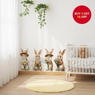 Adorable Rabbit Flower Wall Decals 4Pcs - Charming Home Decor for Bathroom, Living Room, Bedroom, Ki