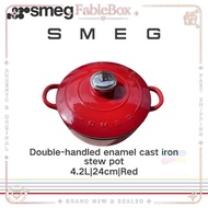 FableBox SMEG 24cm Enamel Pot with Lid | Cast Iron Dutch Oven | Large Capacity Soup & Stew Pot | Gas