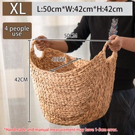 THAILUCKY ตะกร้าผ้าผักตบชวา รูปร่างU มีหูจับ แบบโค้ง สำหรับจัดเก็บเสื้อผ้า สีธรรมชาติ มี4ขนาดให้เลือ
