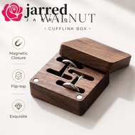 JARRED Cufflink Organizer, Magnetic Closure Solid Walnut Cufflink Box, Gift for Him Flip‑top Exquisi