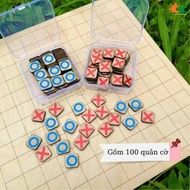 Wooden Checkers Board game with 2 boxes of 100 X0 cards