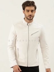 Jaket kulit asli pria jaket kulit domba warna putih