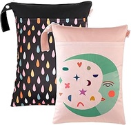 Wetbag Nursery Wet Bag XL, Pack of 2 Wet Bag 40 x 30 cm, with 2 Zip Pockets & Handle, Reusable Swimm