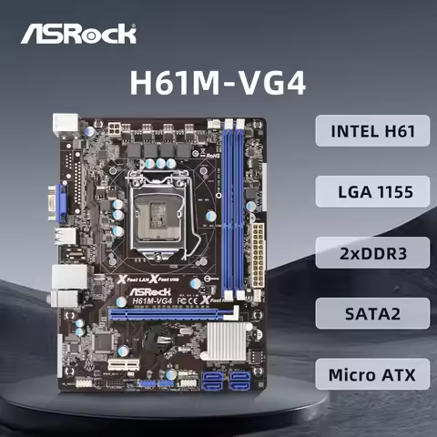 ASRock Motherboard H61M-VG4 CPU Supports LGA 1155 Socket i3-3220 3240 i5-3450 3470 i7-3770, DDR3 Mic
