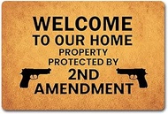 MjiejieM Funny Doormats Protected by The 2nd Amendment Indoor Floor Welcome Mat for Entrance Way Rub