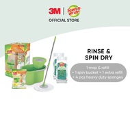 3M™ Scotch-Brite™ T4 Hand Press &amp; Dry Spin Mop Set + Scrub Dots Heavy Duty Sponges Bundle Pack 1 pc/pack