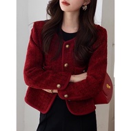 Tweed evening gown red tweed evening gown Comfortable and elegant - havuichu Jacket