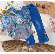 baju setelan jeans anak perempuan korea import usia 5 6 7 8 9 10 tahun