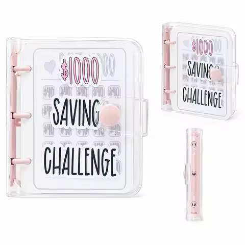 Pink 1000 Saving Challenge Journal Reusable Budget Planner with Expense Goal Tracking Worksheets Cha
