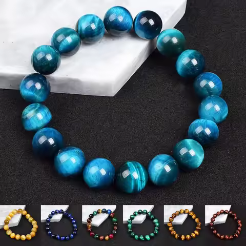 Real Natural Blue Tiger Eye Bracelet Azure Color High Quality Round Stone Beads Handmade Bracelets F