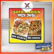 Cetak SPANDUK / BANNER MMT Miie Rebus Mie Goreng Soto MadiunPangsit Nyonyor Custom Gratis