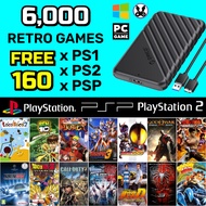 160 PS1 PS2 PSP + 6000 Games (500GB HDD) Plug & Play Retro Game Emulator Retrobat Portable Harddisk