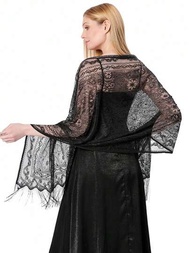 1條花邊圍巾,適用於晚禮服、新娘、伴娘、裙子、旗袍、宴會、女士披肩