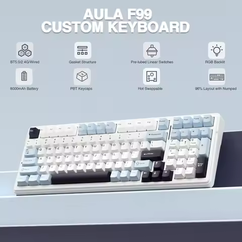 AULA F99 Machanical Keyboard Bluetooth 5.0/2.4G Wireless/Wired Gasket-mounted Gaming Keyboard 99 Key
