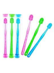 1入組隨機色彩的矽膠寵物牙刷,可360度清潔狗和貓的牙齒工具
