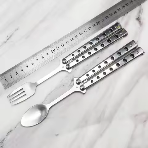 Foldable Butterfly Knife Portable CSGO Balisong Trainer Butterfly Knife Fork Spoon Pocket Trainer Su