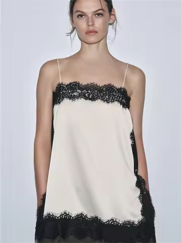 Women Lace Camisole Sleeveless Black Lace Trim Scalloped Edge Slim Fit Summer Tank Top Casual Going 