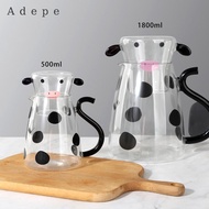 [Adepe] Cute Kettle ,Coffee Pot ,Transparent Jug ,Portable Cow Type Glass Jug ,Teapot ,for office Bi