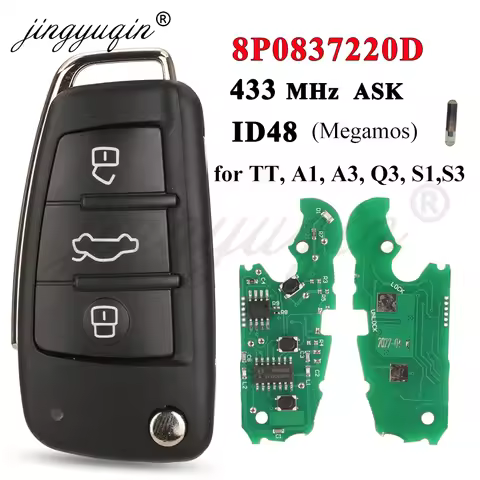 jingyuqin 8P0837220D Remote Car Key For Audi A1 A3 TT S1 S3 Q3 2005+ 433Mhz ASK ID48 Chip 8P0 837 22