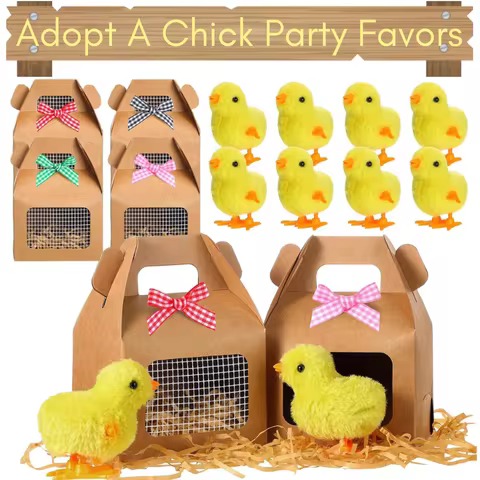 12-36Sets Adopt A Chick Adopt A Chicken Party Favor Mini Wind Up Chicks Plush For Farm Animal Theme 