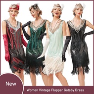 Women V Neck Beaded Fringed Tassels Cocktail Prom Wedding Party 1920s 30S Flapper Dress Size XS-3XL