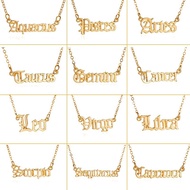12 Zodiac Old English Letter Necklace, Gold Plated Horoscope Pendant Jewelry