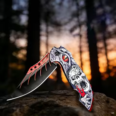 This Outdoor Folding Knife Features a Cool 3D Ghost Head Pattern Design and Is a Portable Everyday C