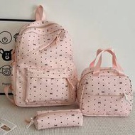 3pcs Nylon Bow Print Backpack Set,Foldable Multi-Po Cket Large CapacityWater-Resistant Zipper Backpa