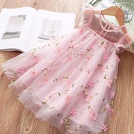 Baby Girl Dress Pink Flower Embroidered Gauze Tutu Dress For Baby Girl 0-5 Years Old