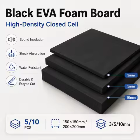 Black High Density EVA Closed Cell Foam Board Sound Absorbing Panel 3/5/10mm Thick 150x150mm 200x200