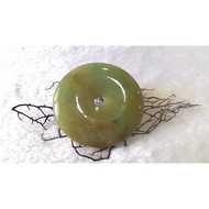 [Disk Crystal] [Safe Ruyi] Old Pit Ice Waxy Floating Green With Honey Jade~Safe Buckle JL-33 (55x55x