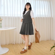 OB Cloud Customized Style-Fake Two-Piece Vest Pleated Slim-Fit Dress < DA10692 >