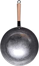 SMLZV Traditional Hand Hammered Uncoated Wok Cast Iron Pot Chinese Cooking Non Stick - with Wooden Handle (Size : 36cm)