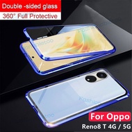 Double sided Tempered Glass Phone Case For Oppo Reno 8 T 8T 8 pro plus 8pro+ 8Z 8Lite Reno8 T Reno8T Reno8pro 4G 5G Casing Metal Frame Hard Shockproof Back Cover