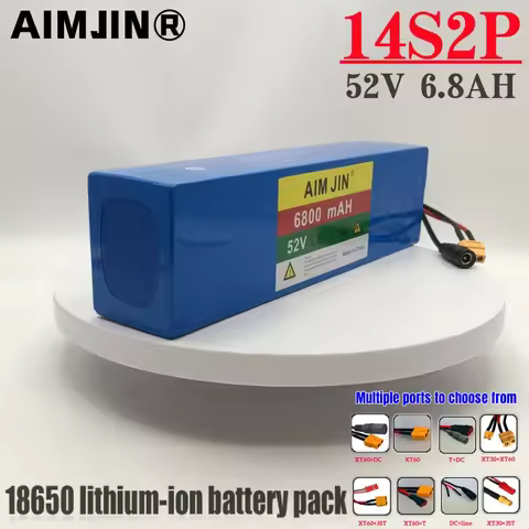 52V 6.8Ah Rechargeable Li-ion Battery Pack, 14S2P, Large Capacity for Bicycles, Scooters, Motorcycle