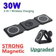 3 In 1 Ma-gnet Wireless Charger Pad Stand Foldable for Phone 14 13 12 11 Watch 30W Fast Charging Doc