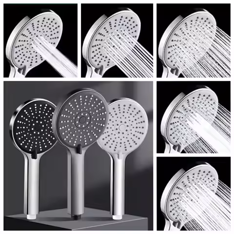 Bathroom 5 Function Shower Head High Pressure Bath Head Water Saving Hand Held Wall Mounted ABS Chro