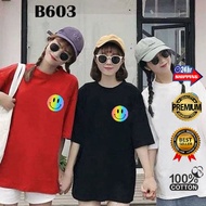 B603 Korean style casual comfort loose smiley T-shirt Men women couples Friends Big kids 2XS-2XL