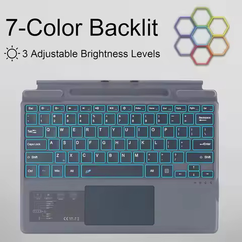 Magnetic Keyboard for Microsoft Surface Pro 8 / 9 / 10 / X Colorful Backlit Dark gray Magnetic Conne