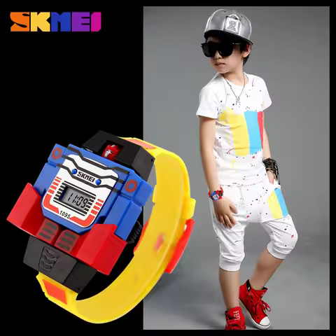SKMEI Sports Kids Watches LED Digital Children Cartoon Watches Robot Transformation Toys Boys Wristw