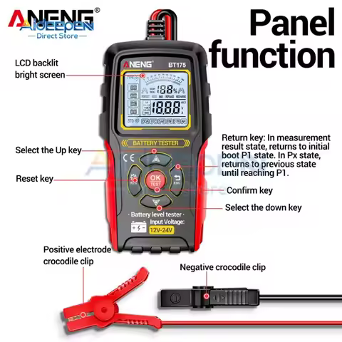 BT175 12V/24V Lead-Acid Battery Tester 8-36V 50-1999CCA 3-200Ah AGM GEL EFB Car Motorcycle Forklift