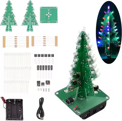 3D Xmas Christmas Tree Led DIY Kits, 7 Color Flash RGB LED Circuit Electronic Assemble Funny Kits, S