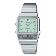 Casio Vintage Analog Digital Dual Time Stainless Steel Bracelet Green Dial Quartz AQ-800E-3A Unisex 